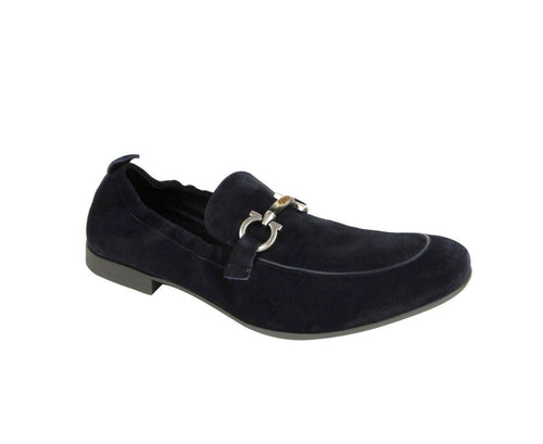 Salvatore Ferragamo Men's Celso Dark Blue Suede Stretch Horsebit Loafer 0689525 (7.5 EE) - LUX LAIR