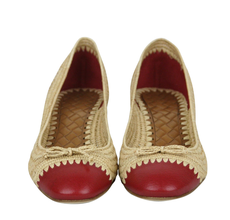 Bottega Veneta Bow Ballet Flats Beige Straw Leather