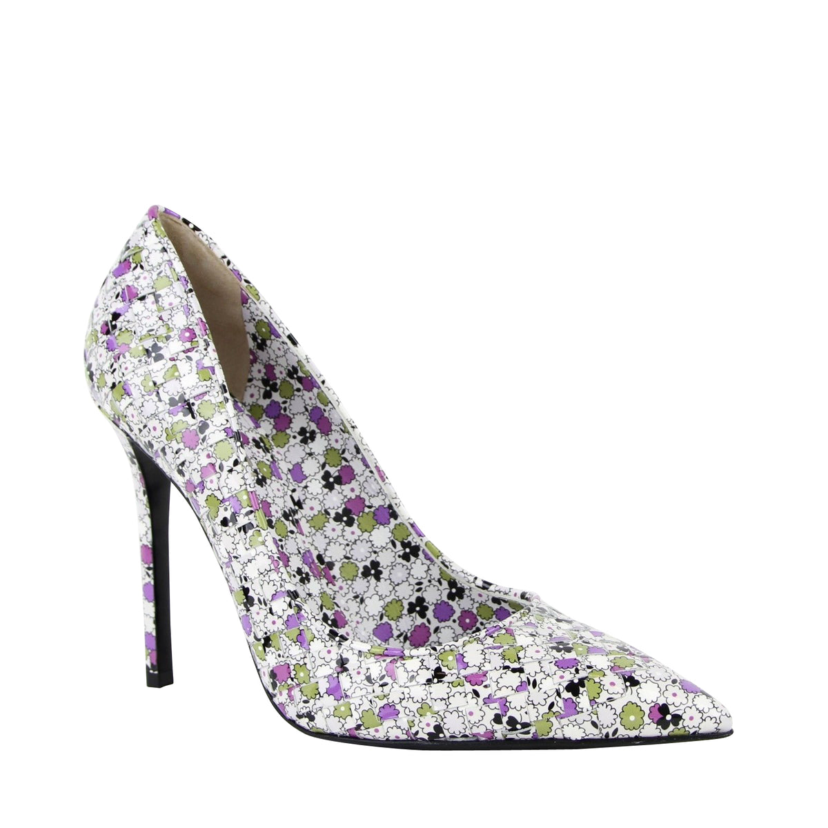 Purple Floral Woven Leather Heels 8404