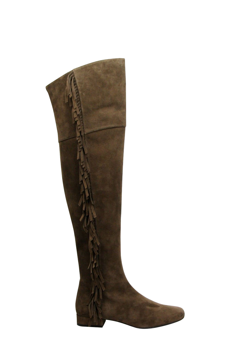 Saint Laurent Women's Over The Knee Brown Suede Fringed Boots 438270 2532 (37 EU / 7 US) - LUX LAIR