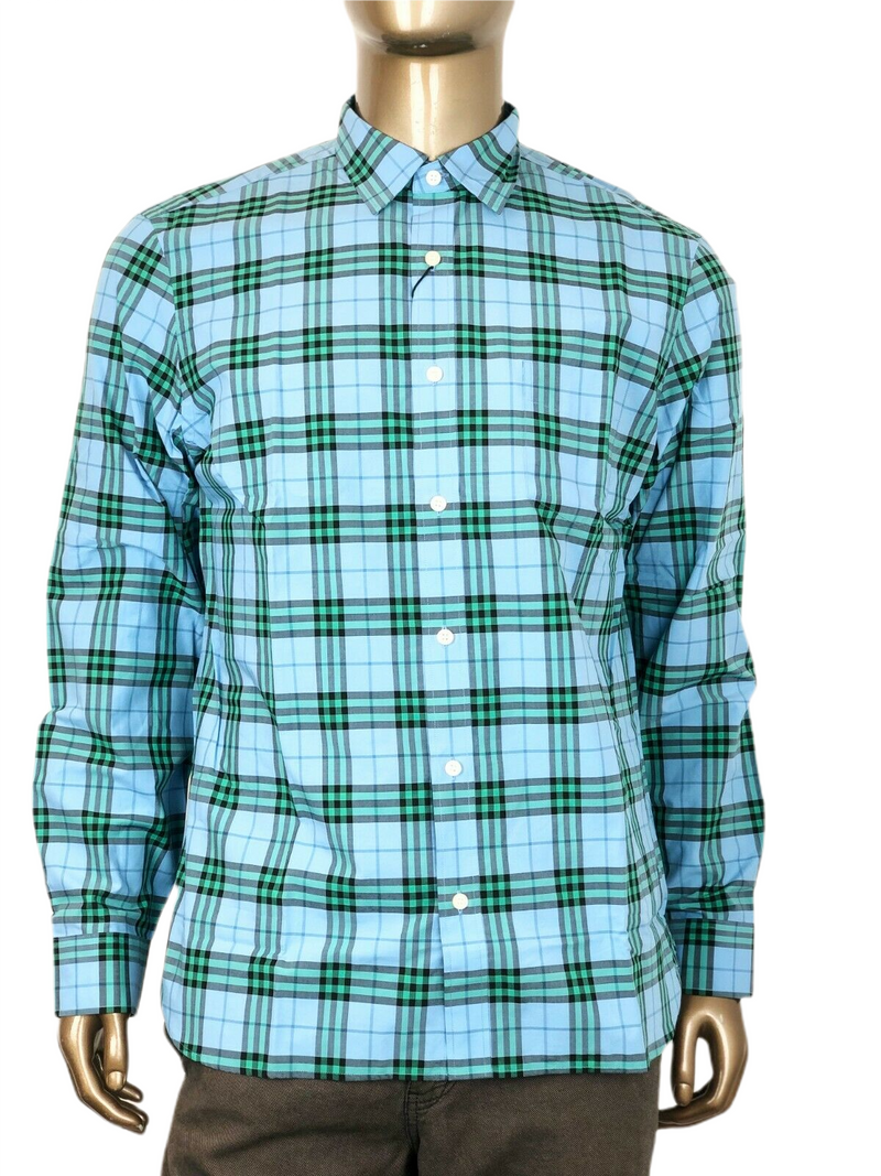Burberry Alexander Men's Blue Topaz Checked Cotton Shirt 8003100 (Regular; XL)