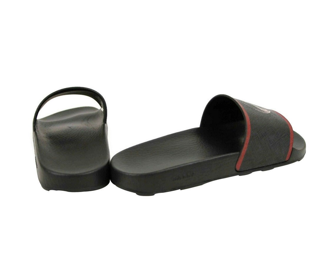 Bally Men's Black Rubber With Logo And Red Edge Consumer Slide Sandals (8 EU / 9 US)