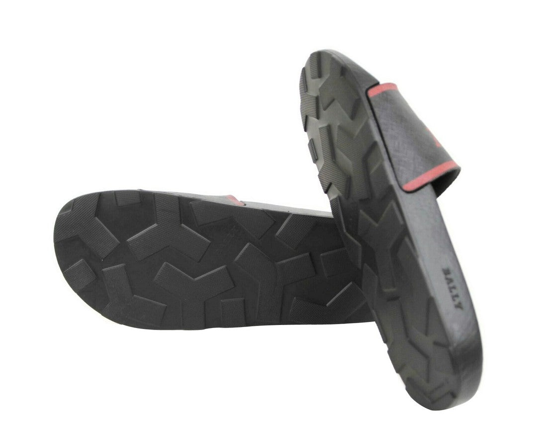 Bally Men's Black Rubber With Logo And Red Edge Consumer Slide Sandals (8 EU / 9 US)