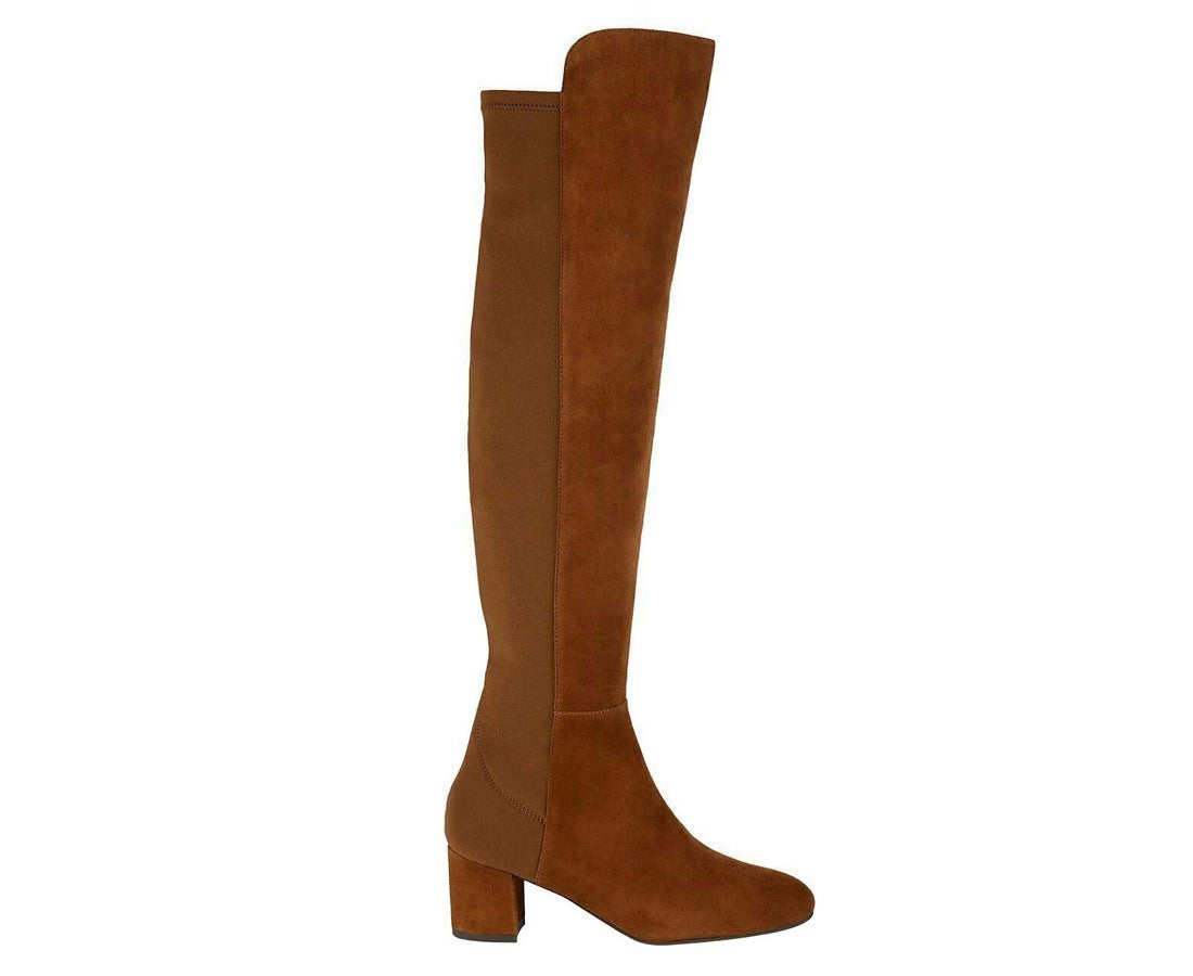 Coffee Suede Heel Knee High Boots