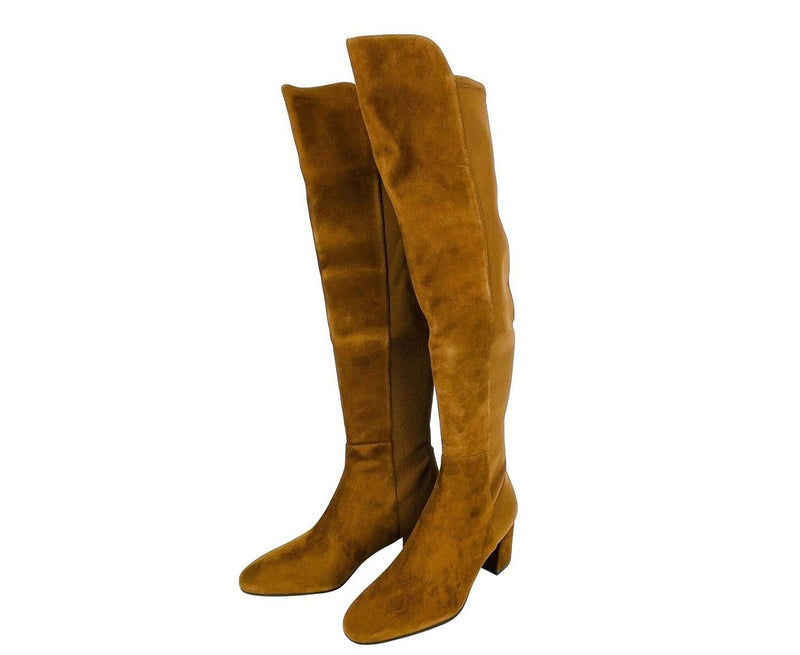 Stuart Weitzman Women's Coffee Brown Suede Heel Knee High Boots - LUX LAIR