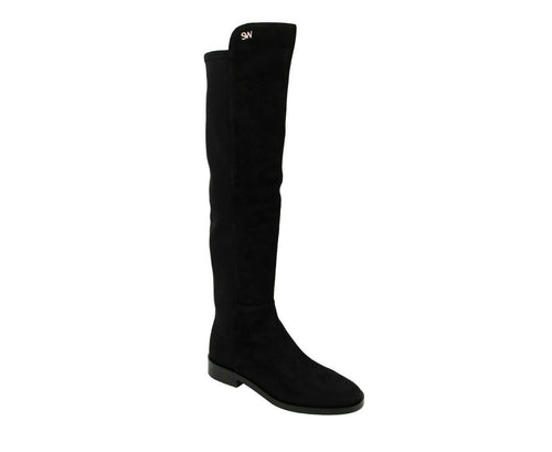 Stuart Weitzman Women's Keelan Black Suede With Logo Over The Knee Boots - LUX LAIR