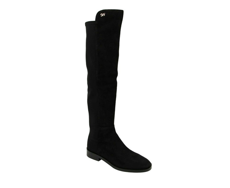 Stuart Weitzman Women's Keelan Black Suede With Logo Over The Knee Boots (38 EU / 7.5 B US) - LUX LAIR