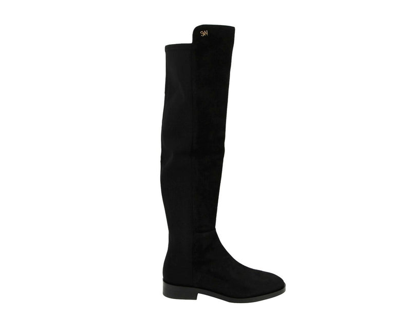 Stuart Weitzman Women's Keelan Black Suede With Logo Over The Knee Boots - LUX LAIR