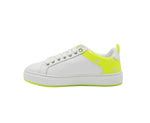 MCM Women's White Leather Neon Green Logo Trim Low Top Sneaker MES9ALC67WT - LUX LAIR