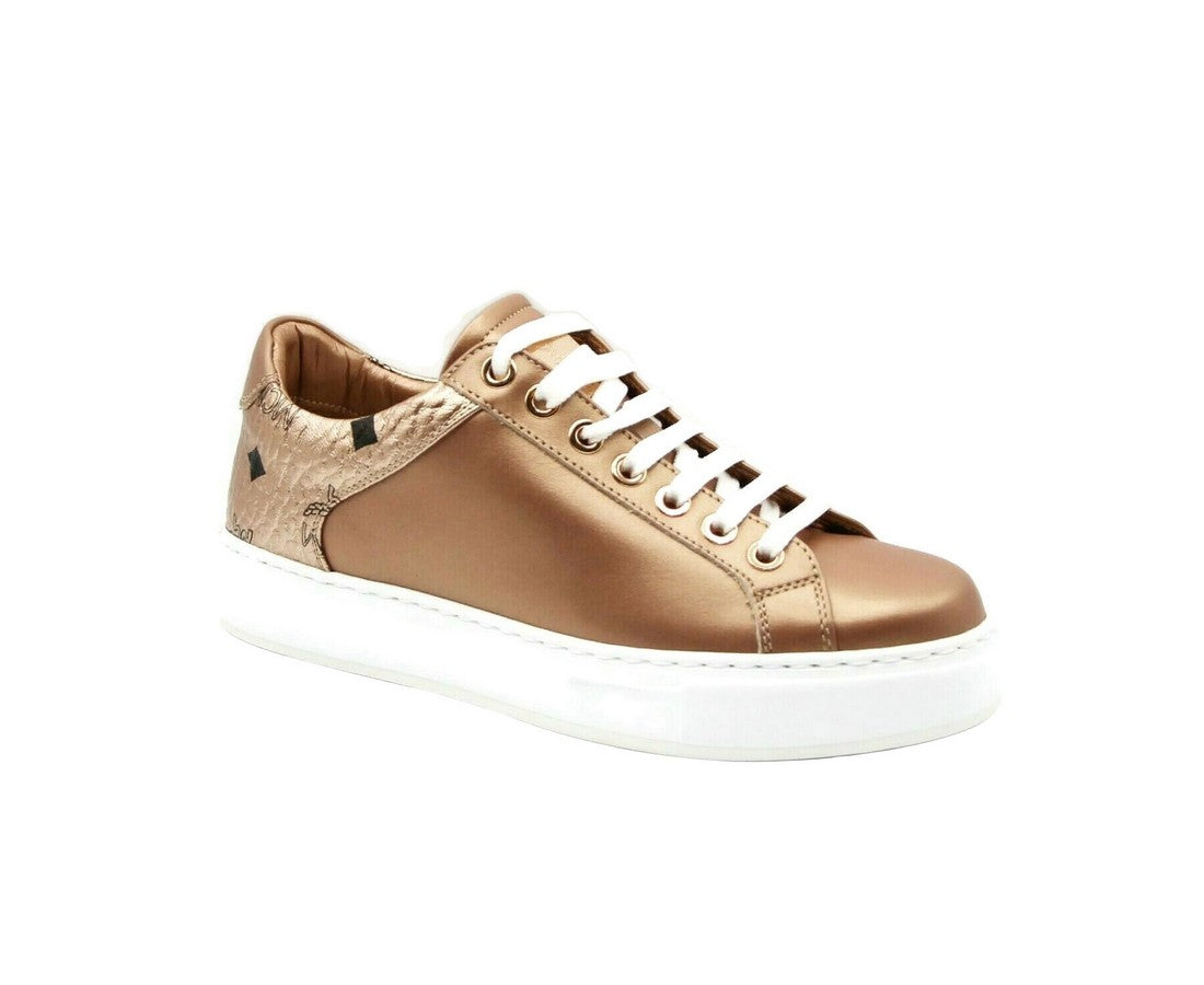 Rose Gold Leather Low Top Sneakers MES9AMM00TC