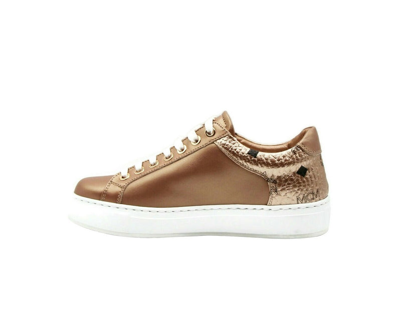 MCM Women's Rose Gold Leather Low Top Sneakers MES9AMM00TC (36 EU / 6 US) - LUX LAIR