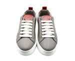 MCM Women's Grey Leather With Red Trim And Logo Low Top Sneaker MES9AMM16EG (37 EU / 7 US) - LUX LAIR