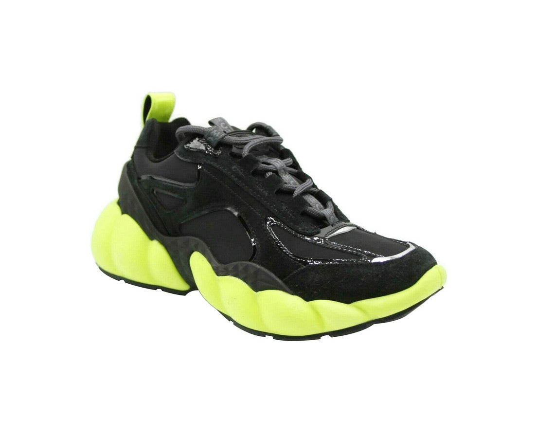 Black Luft Collection Suede Neon Green Trim Sneaker MES9AMM66BK