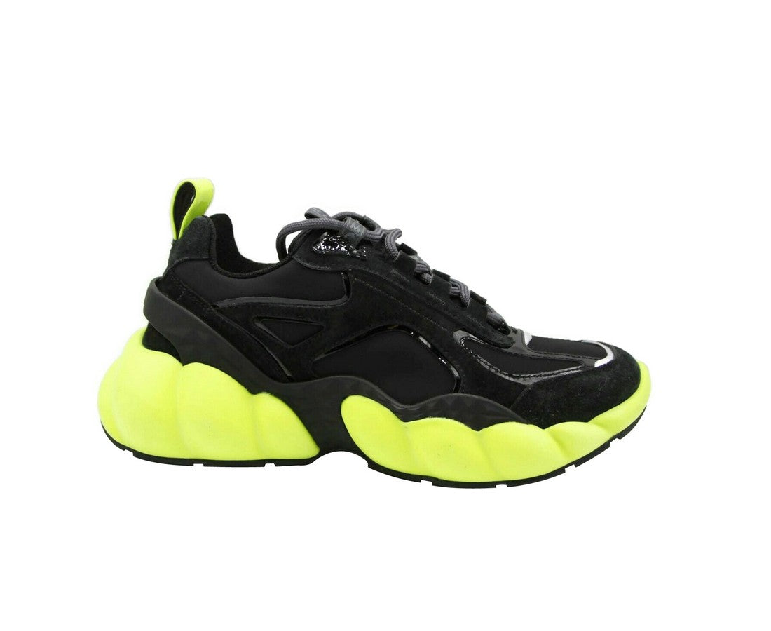 MCM Women's Black Luft Collection Suede Neon Green Trim Sneaker MES9AMM66BK