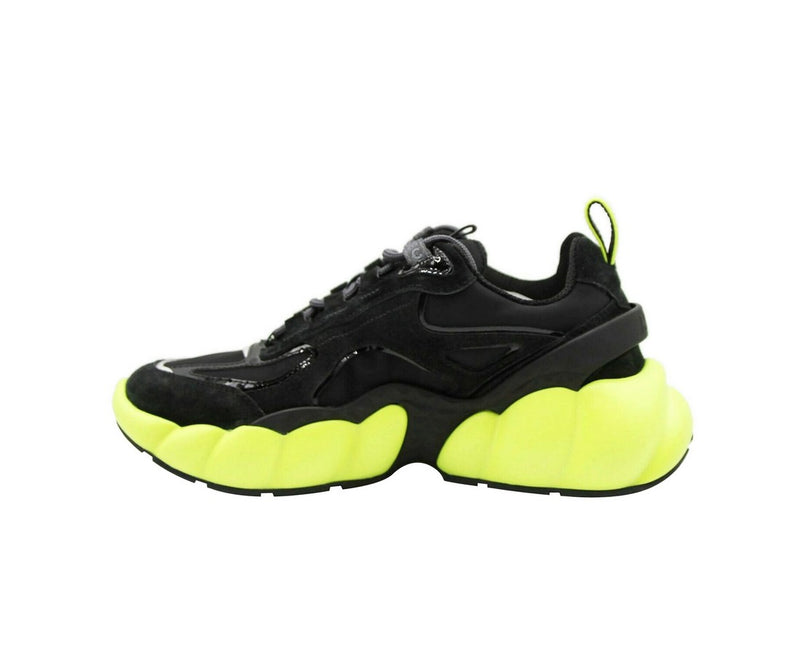 MCM Sneakers Black Suede Neon Green Trim - Inner Side