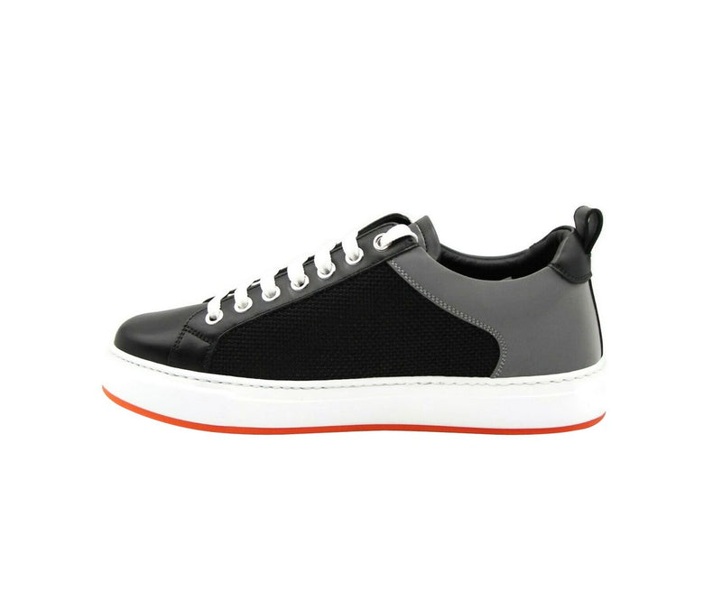 MCM Women's Black Leather Silver Reflective Canvas Sneaker MES9ARA71BK - LUX LAIR