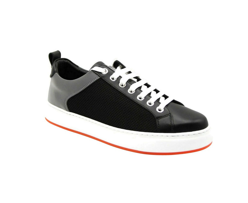 MCM Women's Black Leather Silver Reflective Canvas Sneaker MES9ARA71BK - LUX LAIR