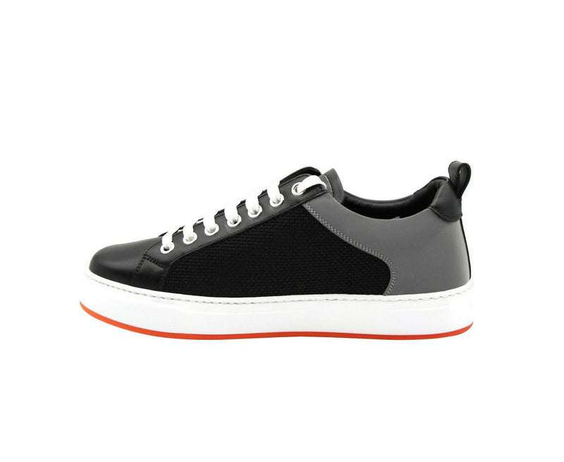 Mcm Women's Black Leather Silver Reflective Canvas Sneaker, 7 / Black