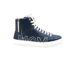 MCM Men's Estate Blue Leather Hi Top With Silver Trim Sneakers MEX9AMM15VE - LUX LAIR