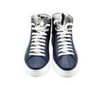 MCM Men's Estate Blue Leather Hi Top With Silver Trim Sneakers MEX9AMM15VE (42 EU / 9 US) - LUX LAIR