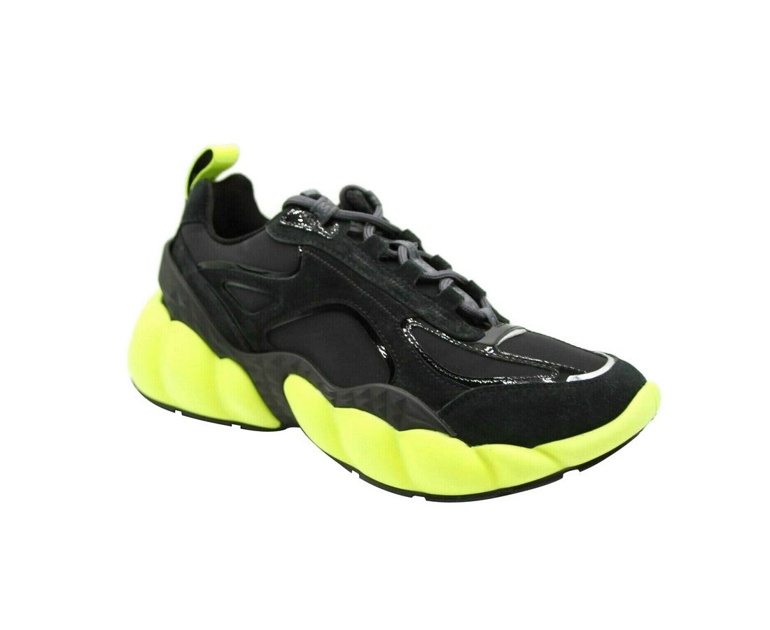Black Luft Collection Suede Neon Green Trim Sneaker MEX9AMM66BK