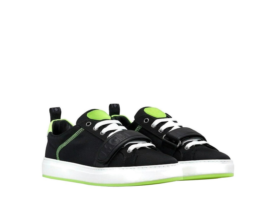 Black Nylon Neon Green Low Top Strap Sneakers MEX9AMM68BK