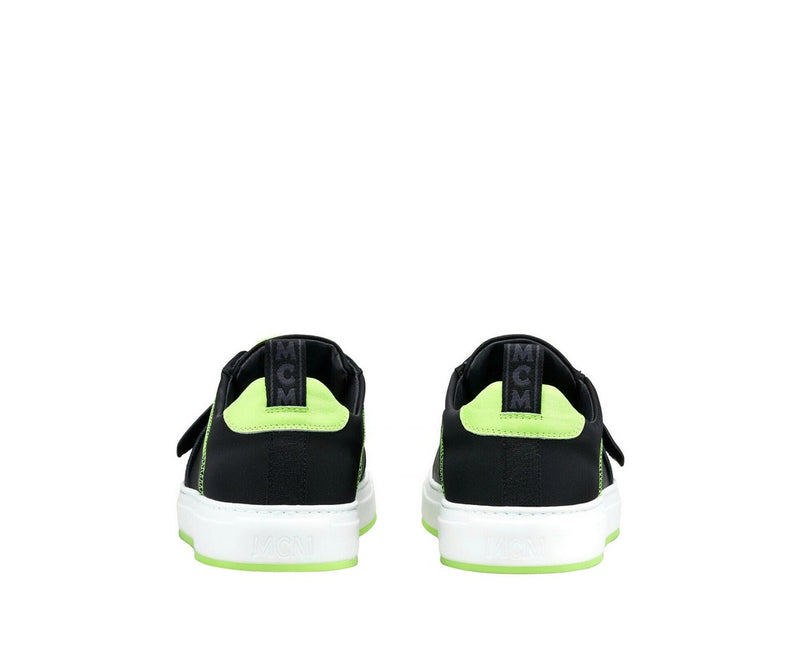 MCM Men's Black Nylon Neon Green Low-Top With Strap Sneakers MEX9AMM68BK (42 EU / 9 US) - LUX LAIR