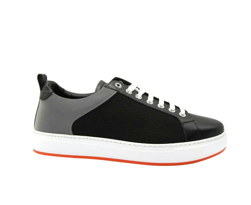 MCM Sneaker Low Top Black Leather Silver Canvas - Outer View