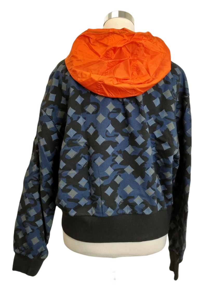 MCM Women's Blue Cotton Camo Lion Orange Nylon Hood Sweatshirt MFA9AMM14VG (Regular; L)