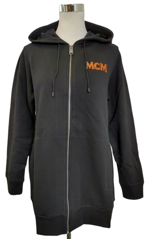 MCM Women's Black Cotton Embroidered Fringe Logo Zip Up Jacket MFJ9ARA40BK (Regular; S)