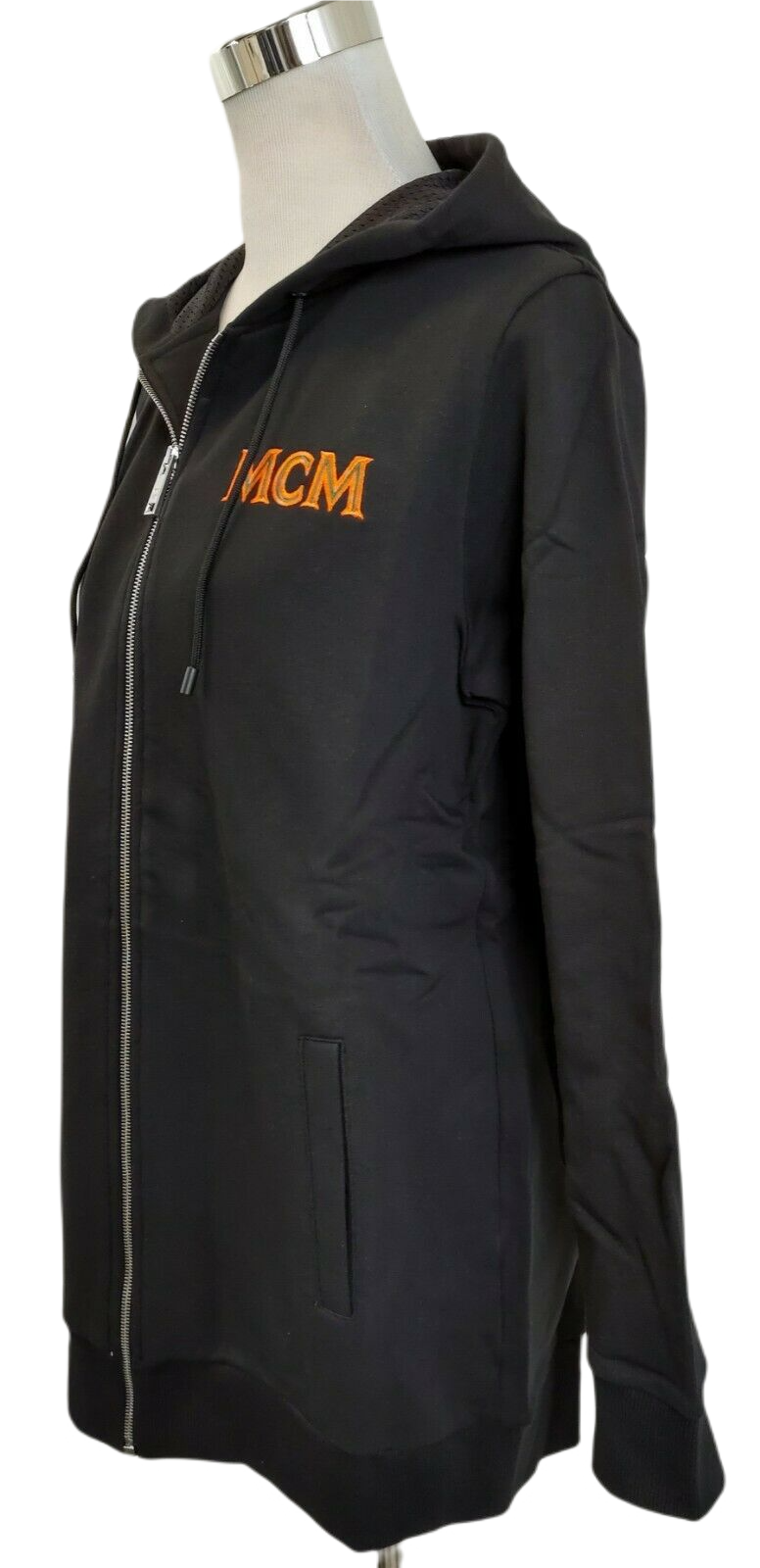 MCM Women's Black Cotton Embroidered Fringe Logo Zip Up Jacket MFJ9ARA40BK (Regular; S)