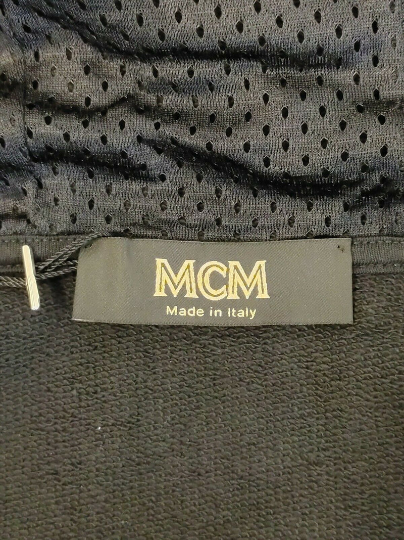 MCM Women's Black Cotton Embroidered Fringe Logo Zip Up Jacket MFJ9ARA40BK (Regular; M)