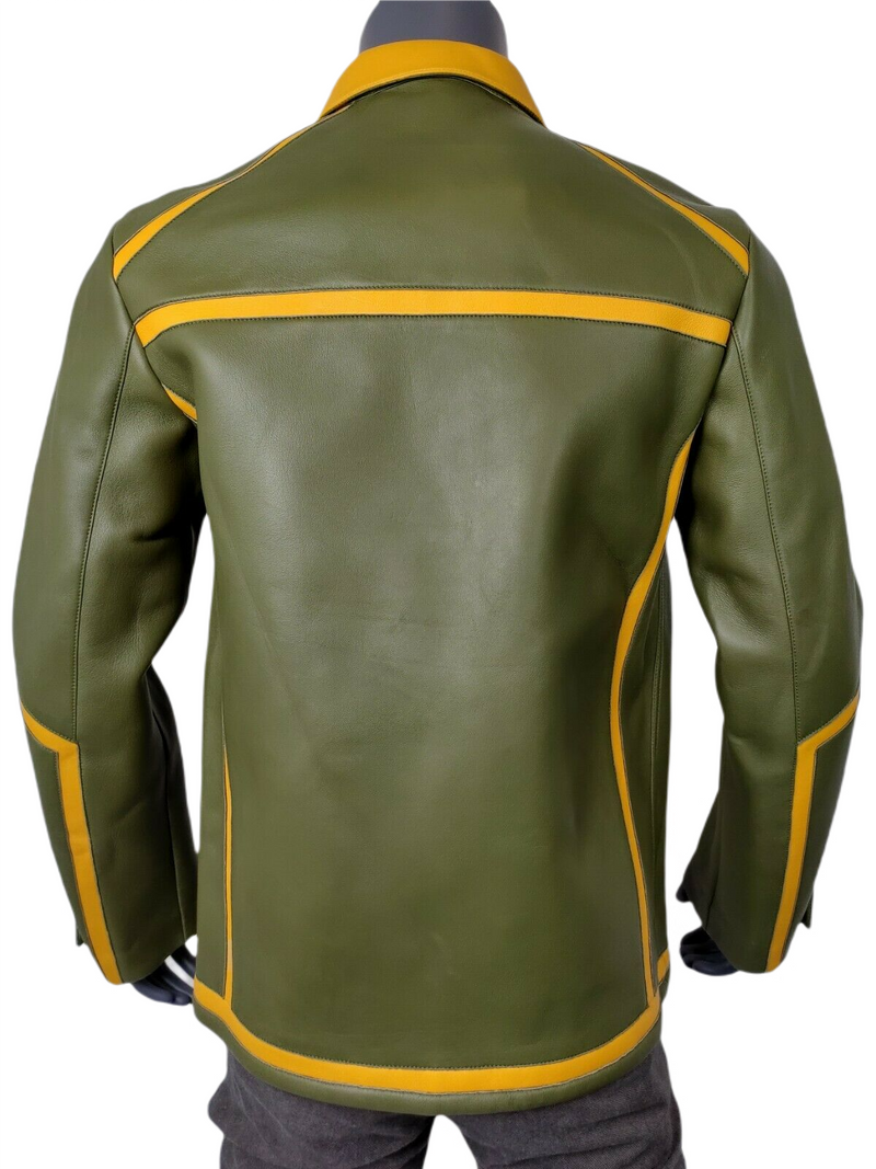 MCM Men's Winter Moss Green Leather Stripes Bomber Jacket MHJ9ARA39G8 48 IT / 38 US