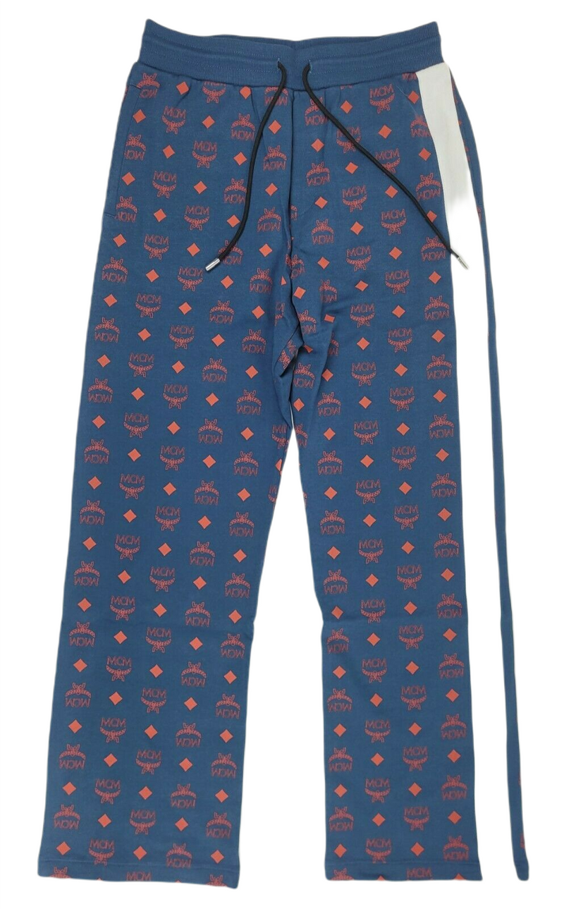 MCM Men's Deep Blue Sea Cotton Monogram and Stripe Sweat Pants MHP9AMM85VS (Regular; L)