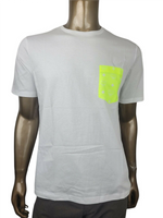 MCM Men's White Cotton Neon Yellow Nylon Pocket Flo T-Shirt MHT9ALC07WT Regular; Large