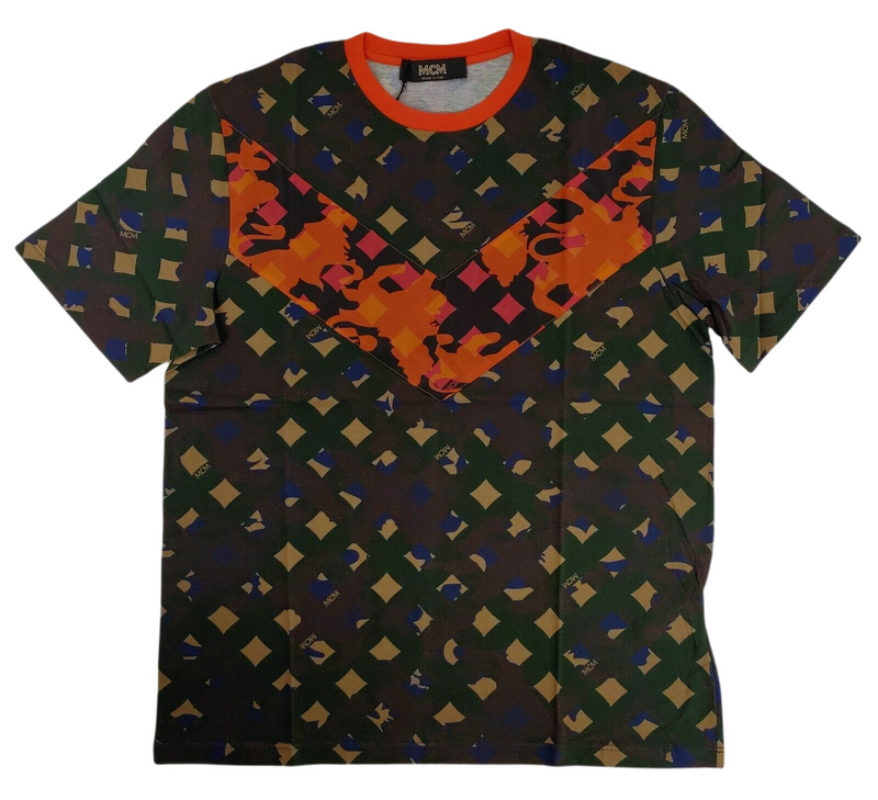 MCM Men's Jungle Green Cotton Camo Lion Chevron-v T Shirt MHT9AMM12G6 (Regular; M)