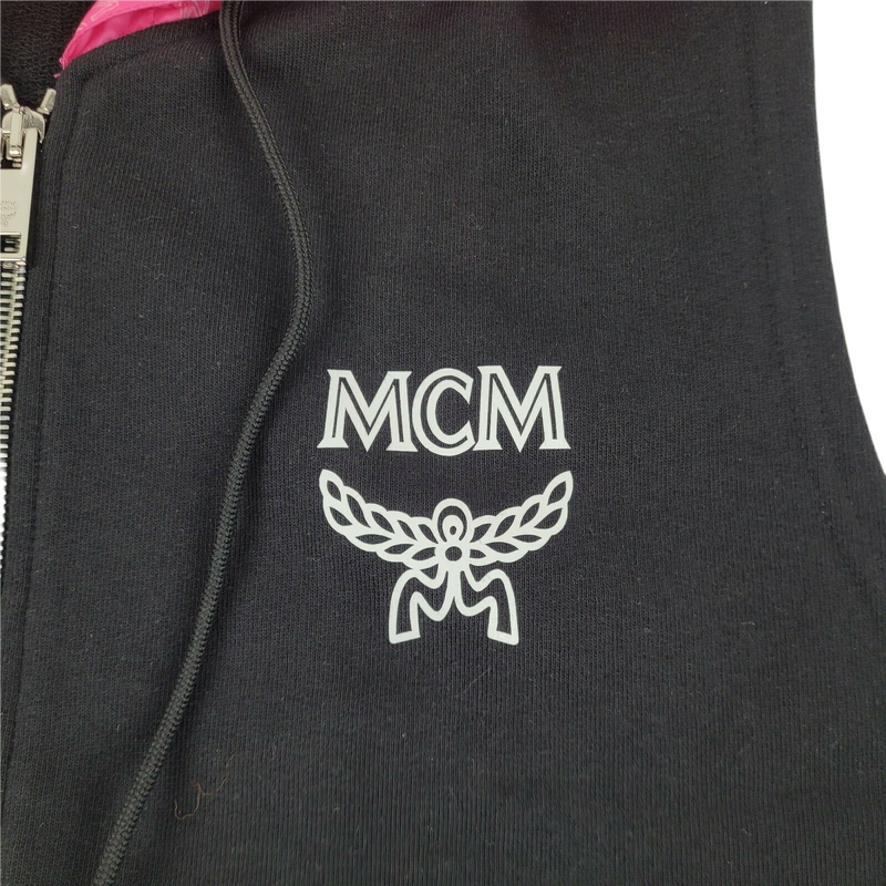 MCM Mens Black Cotton Flo Sleeveless Nylon Hood Sweatshirt Vest MHV9ALC04BK (Regular; XL)