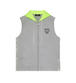 MCM Men's Gray Cotton Flo Vest Sleeveless Nylon Hood Sweatshirt MHV9ALC04EG (Regular; M)