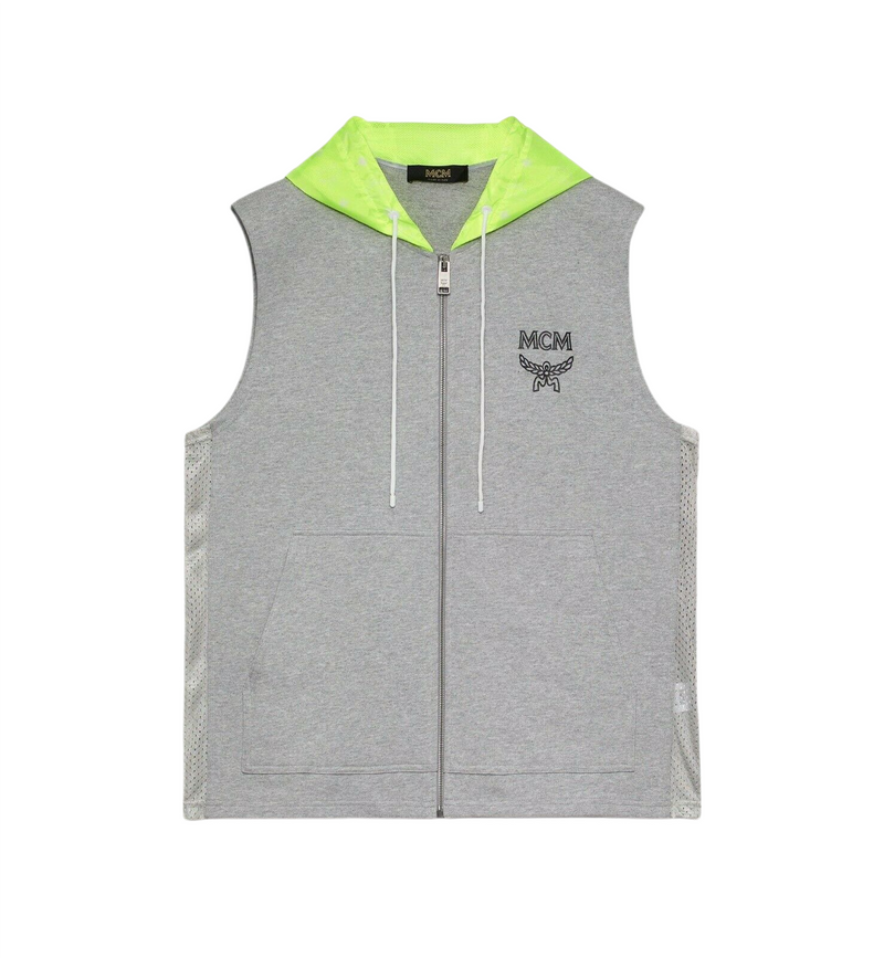MCM Men's Gray Cotton Flo Vest Sleeveless Nylon Hood Sweatshirt MHV9ALC04EG (Regular; L)