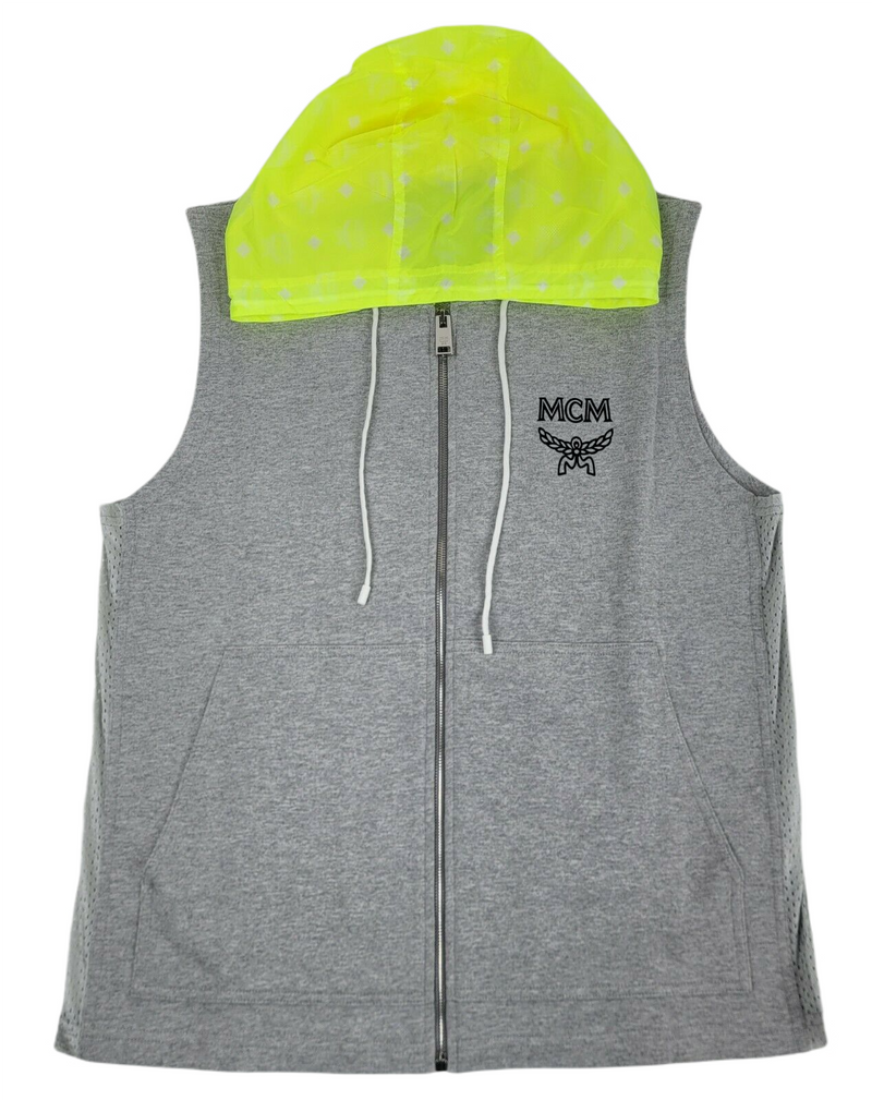 MCM Men's Gray Cotton Flo Vest Sleeveless Nylon Hood Sweatshirt