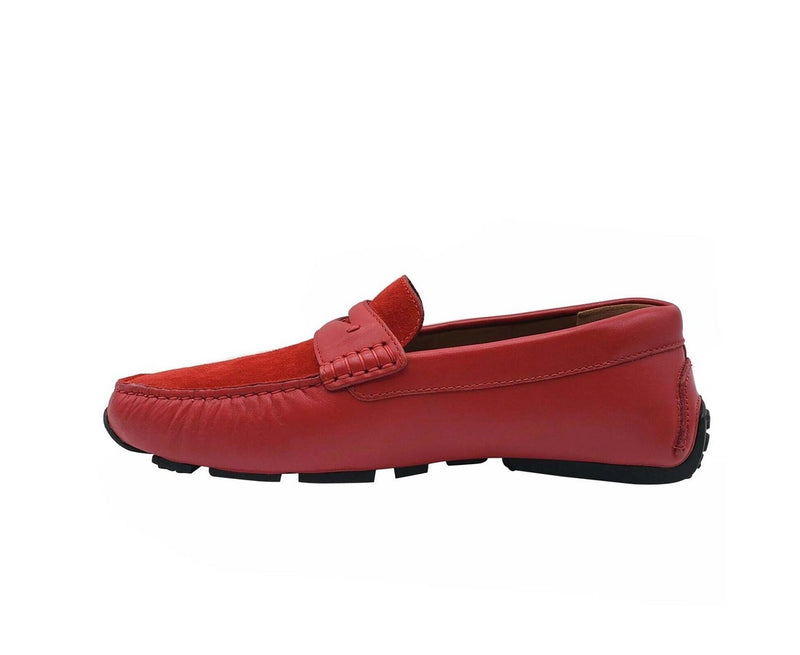 Bally Men's Red Piotre Leather / Suede With Black / White Web Logo Slip On Loafer Shoes (6.5 EU / 7.5D US) - LUX LAIR