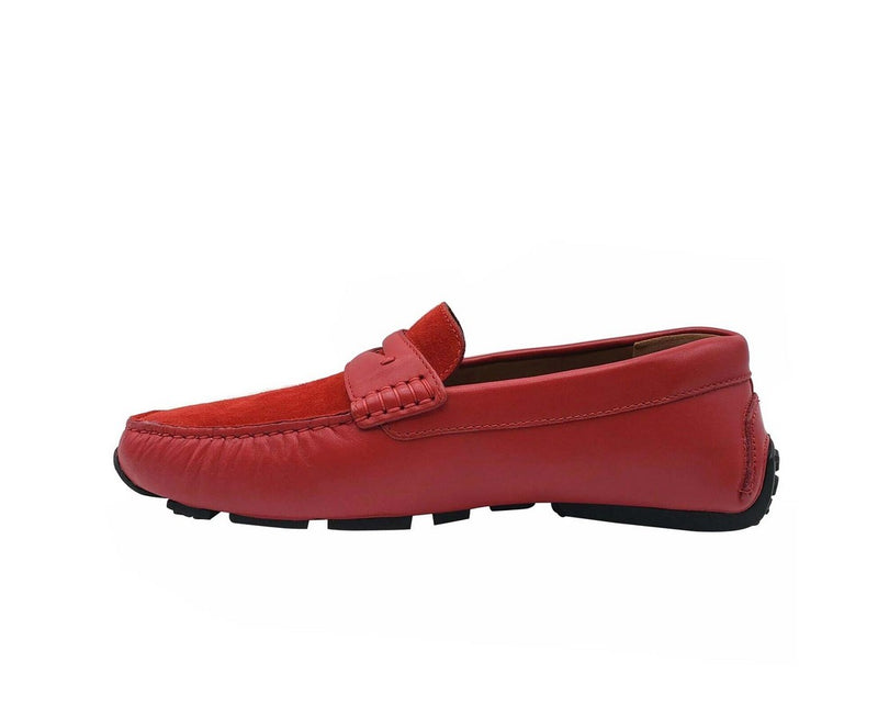 Bally Men's Red Piotre Leather / Suede With Black / White Web Logo Slip On Loafer Shoes - LUX LAIR