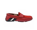 Bally Men's Red Piotre Leather / Suede With Black / White Web Logo Slip On Loafer Shoes (6 EU / 7EEE US) - LUX LAIR