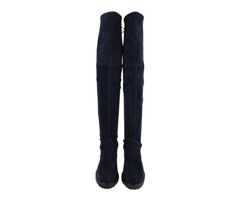 Stuart Weitzman Women's Vanland Dark Blue Suede Knee High Boots (38 / 7.5 M) - LUX LAIR