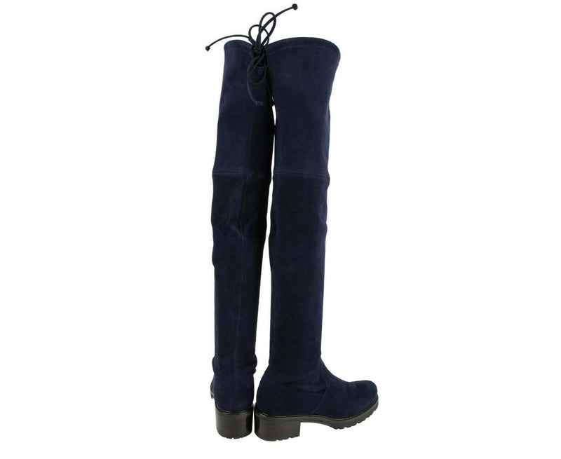 Stuart Weitzman Women's Vanland Dark Blue Suede Knee High Boots (38 / 7.5 M) - LUX LAIR