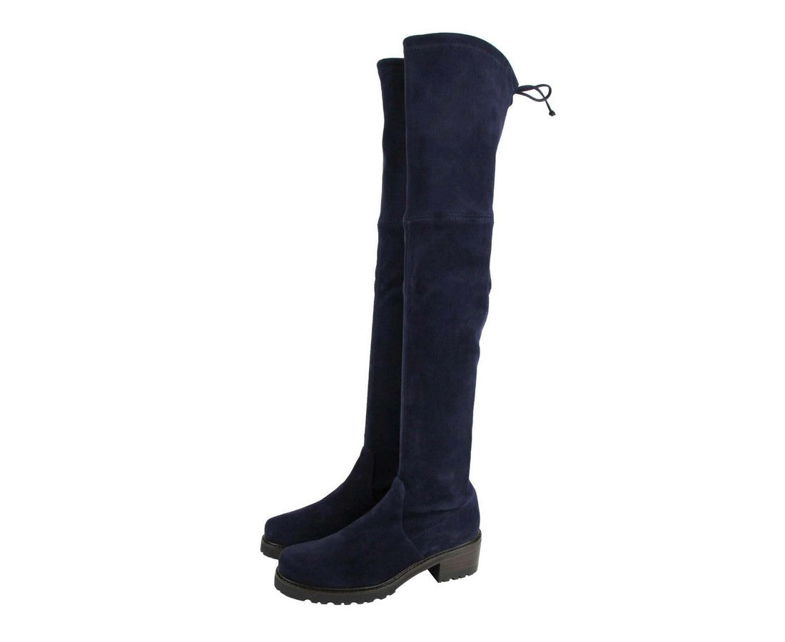 Stuart Weitzman Women's Vanland Dark Blue Suede Knee High Boots (38 / 7.5 M)