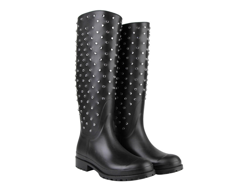 Saint Laurent Women's Black Rubber Rain Boots With Crystal Studs 427307 1000 (35 EU / 5 US) - LUX LAIR