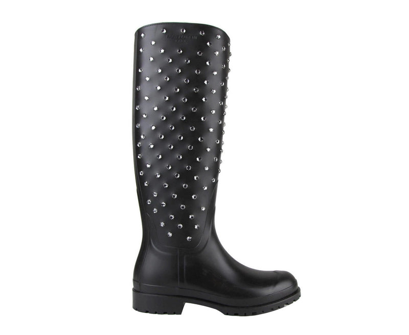 Saint Laurent Women's Black Rubber Rain Boots With Crystal Studs 427307 1000 (35 EU / 5 US) - LUX LAIR