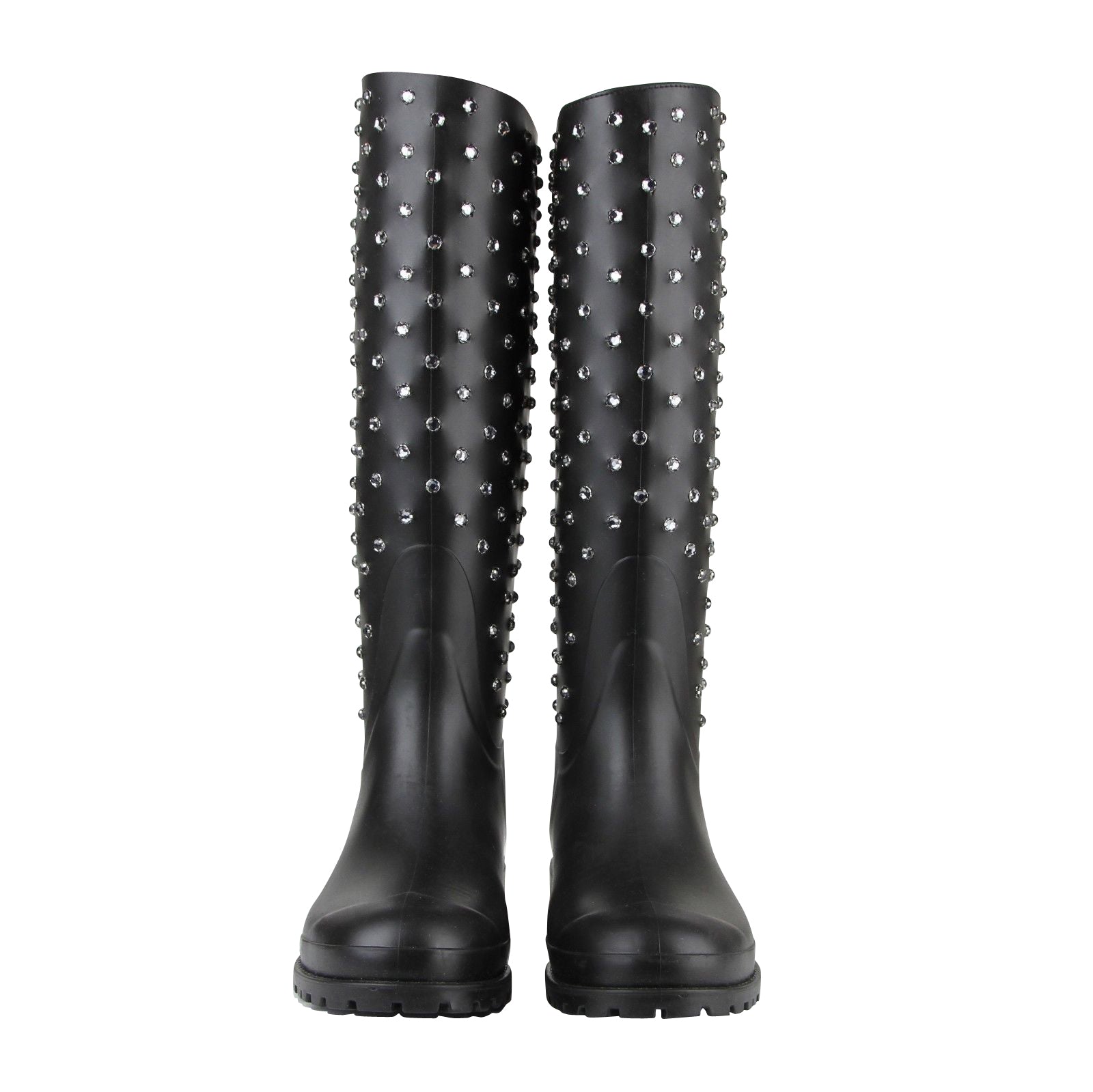Saint Laurent Women's Black Rubber Women Rain Boots With Crystal Studs 427307 1000 (36 EU / 6 US)