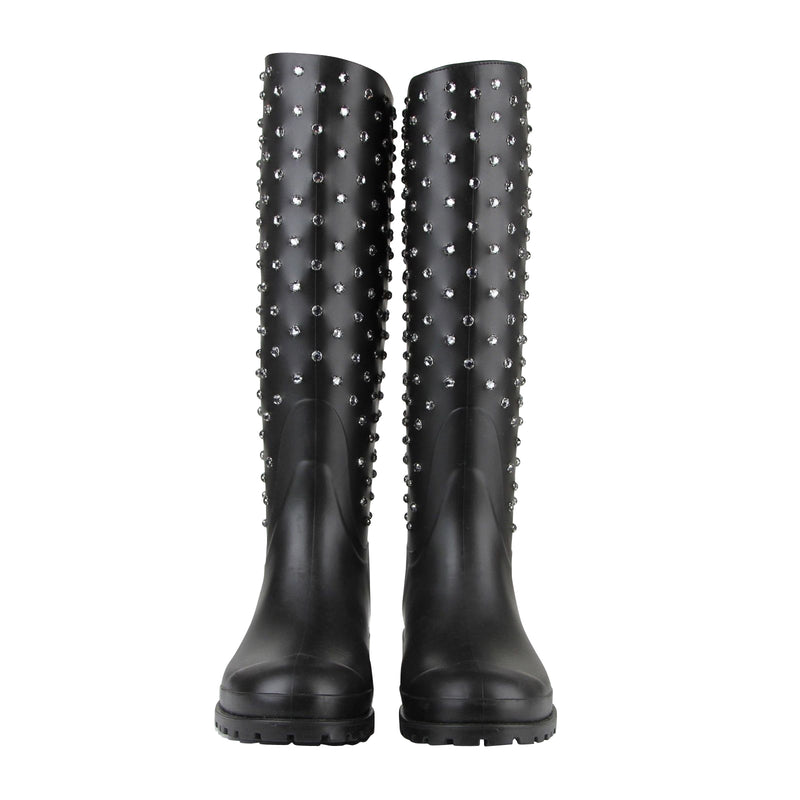 Saint Laurent Women's Black Rubber Rain Boots - Luxlair